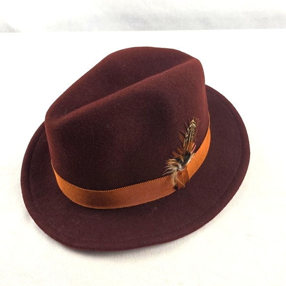 Goorin Bros Burgandy Fedora with Tan Band 100% Wool Size SmallUnisex